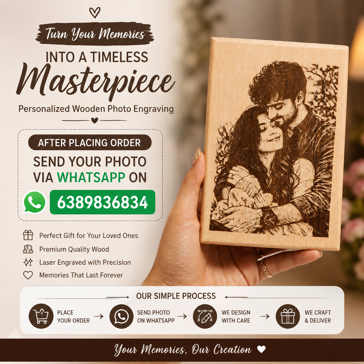 Custom Engraved Wooden Photo Frame ❤️ 4*6 inch