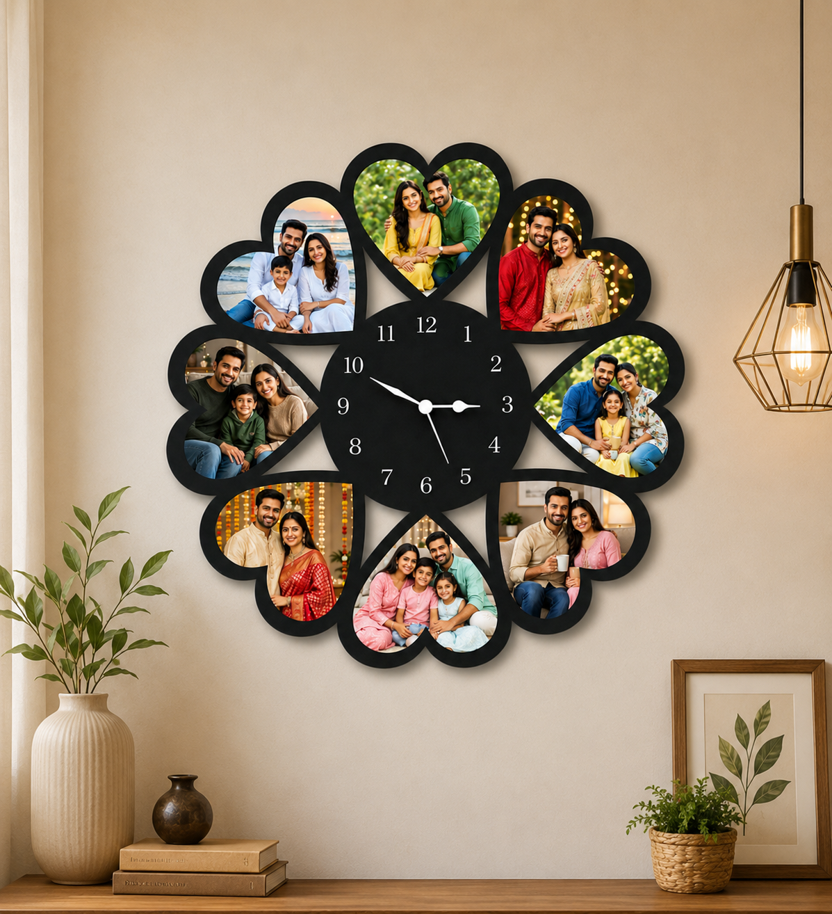 16 Inch Personalized Photo Wall Clock – Heart Shape Family Design