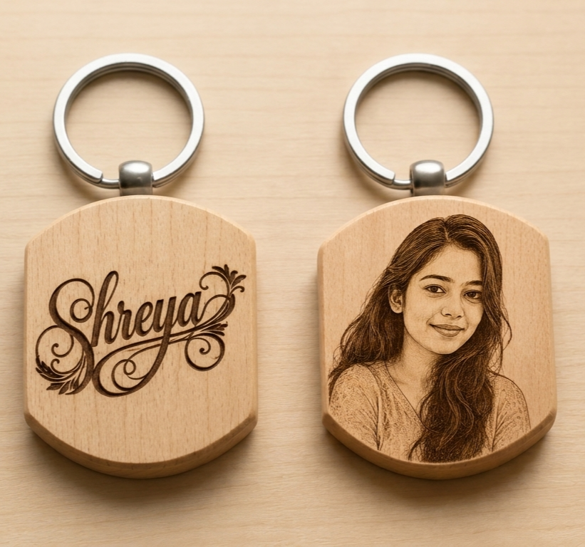 Custom Engraved Wooden Photo Keychain
