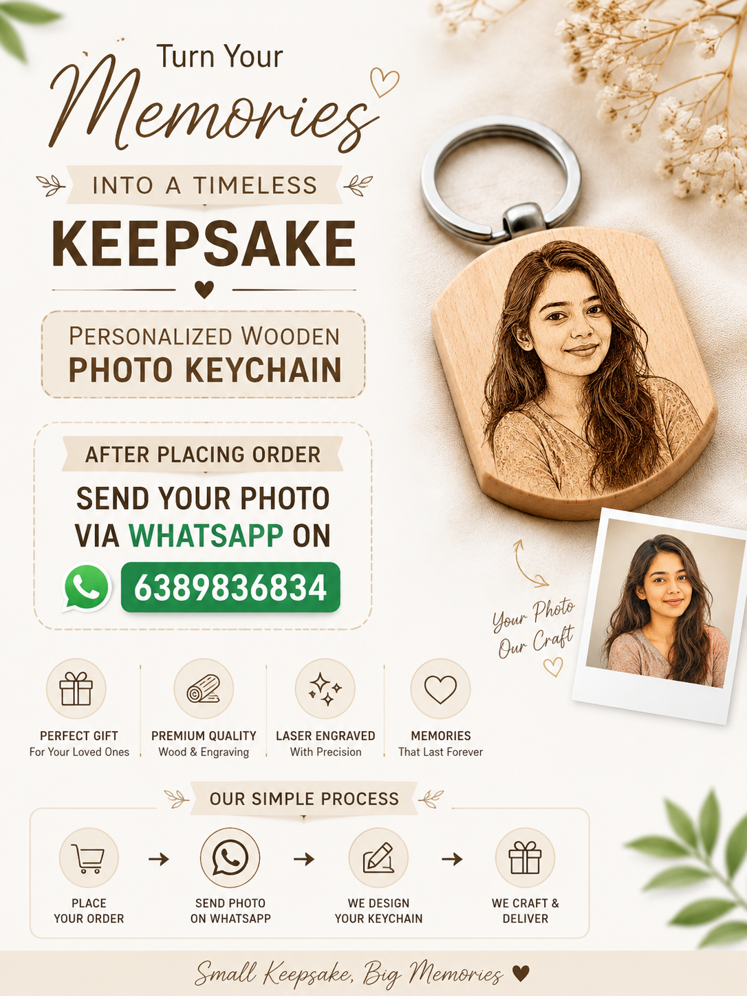 Custom Engraved Wooden Photo Keychain