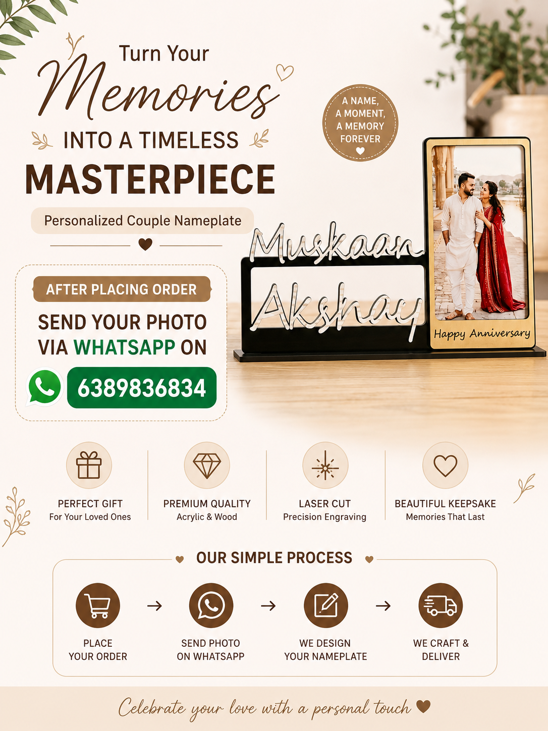 Personalized MDF Photo Standee with Name – Custom Anniversary Gift