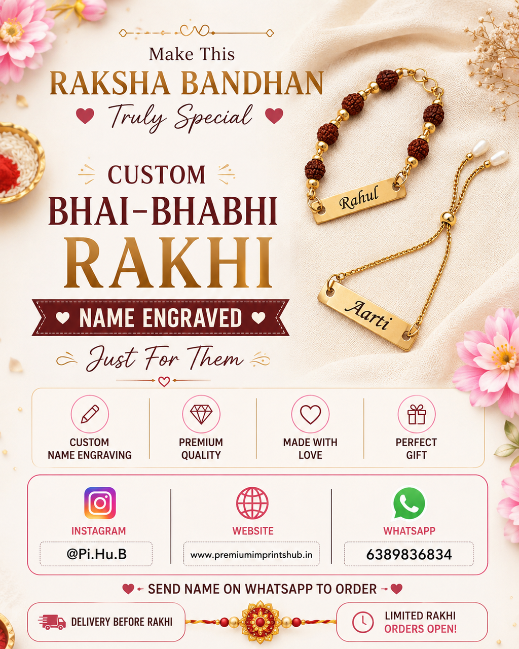 Customised Bhai Bhabhi Rakhi Combo Pack