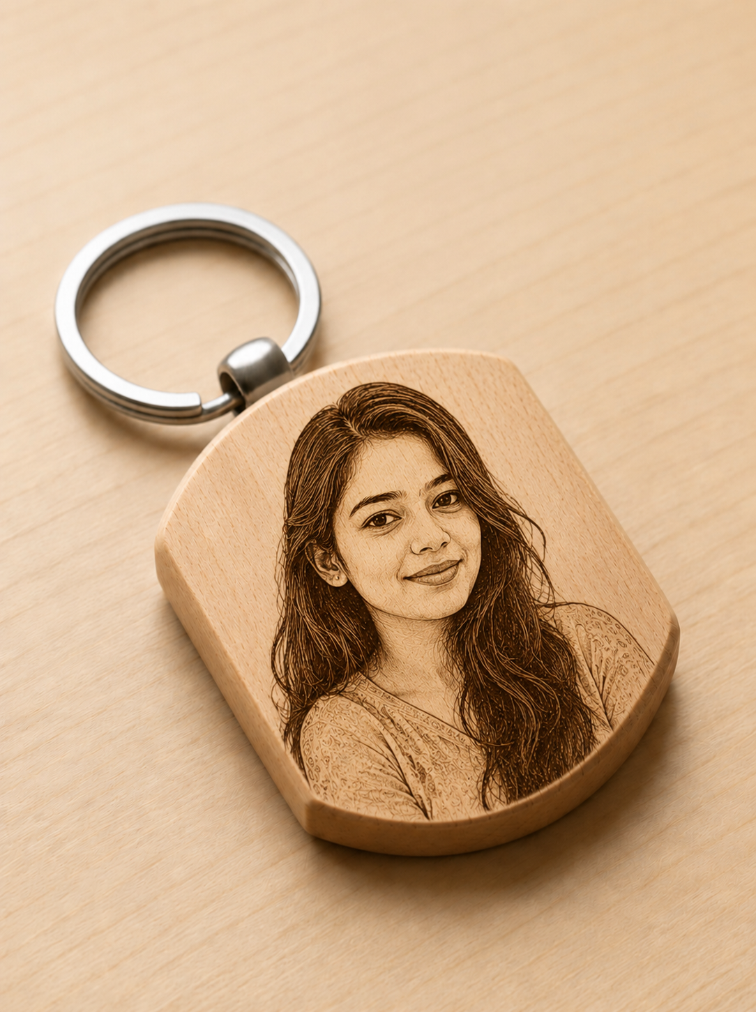 Custom Engraved Wooden Photo Keychain